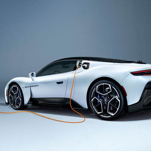 Maserati MC20W electric car connected to charger