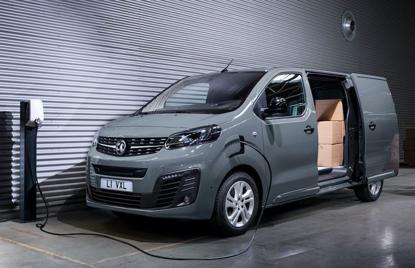 Vauxhall Vivaro e electric van connected to charger