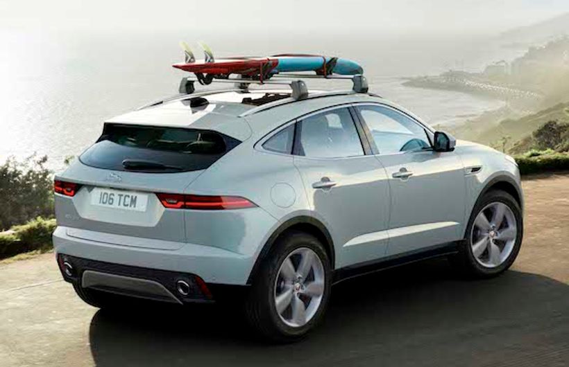 Jaguar E-Pace exterior rear and side parked near coast