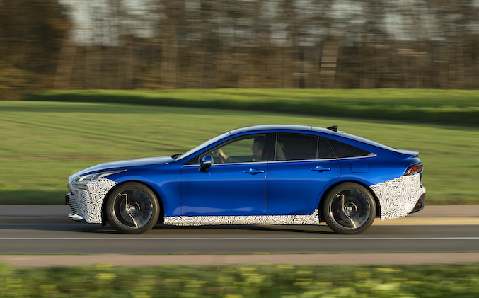 Toyota Mirai Hydrogen exterior side  driving in country