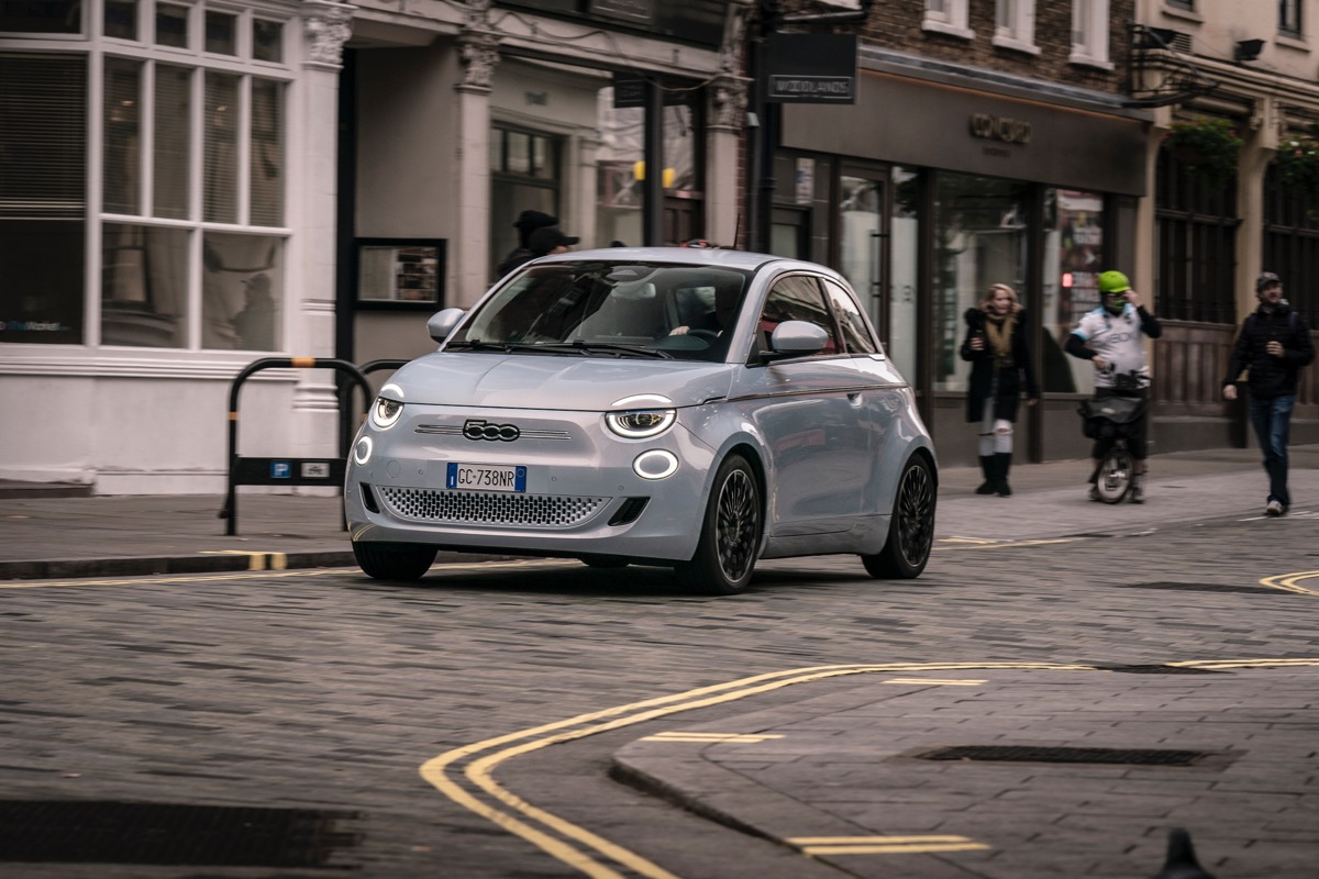 fiat 500 electric driving in London