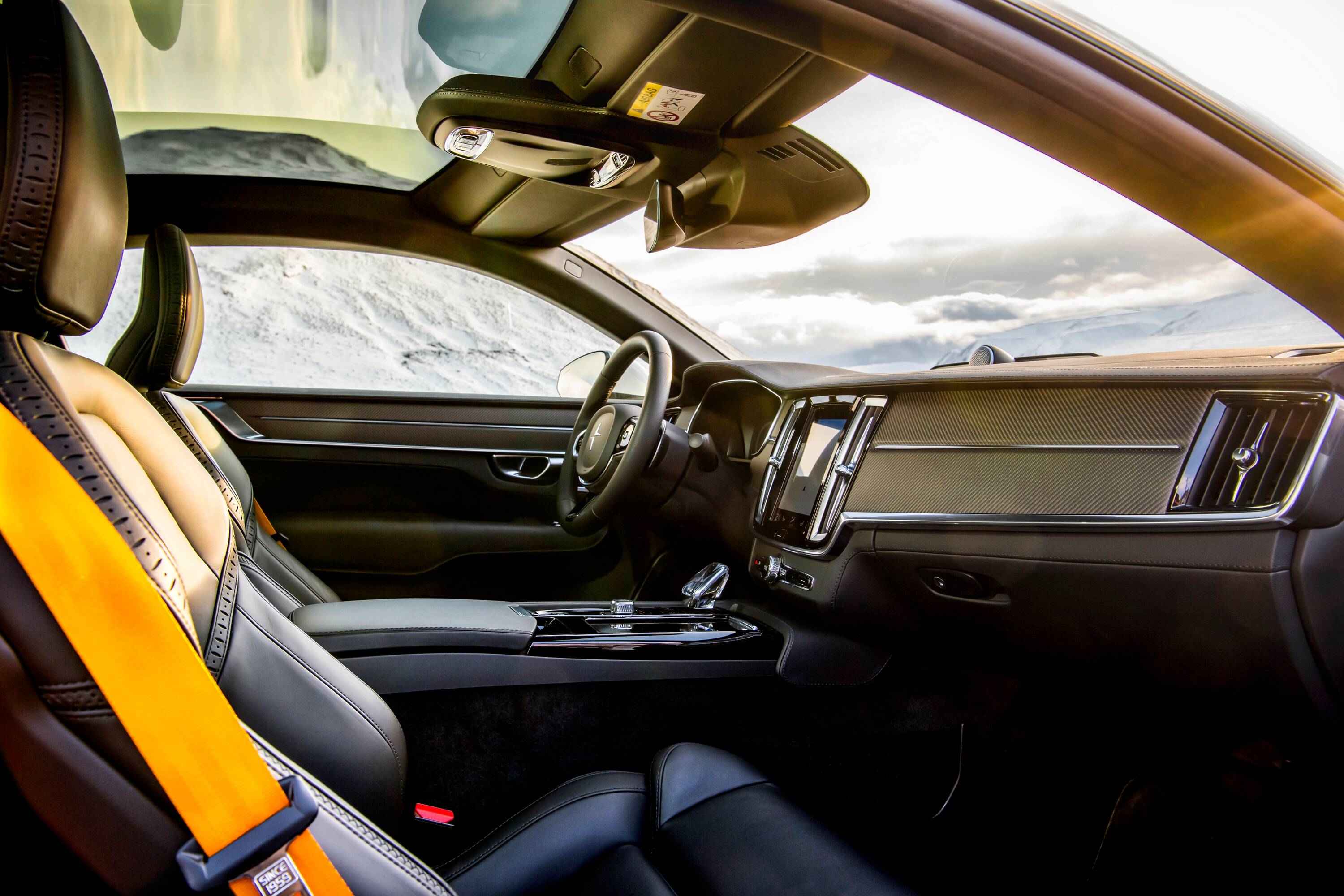 Polestar electric car interior dashboard and front seats