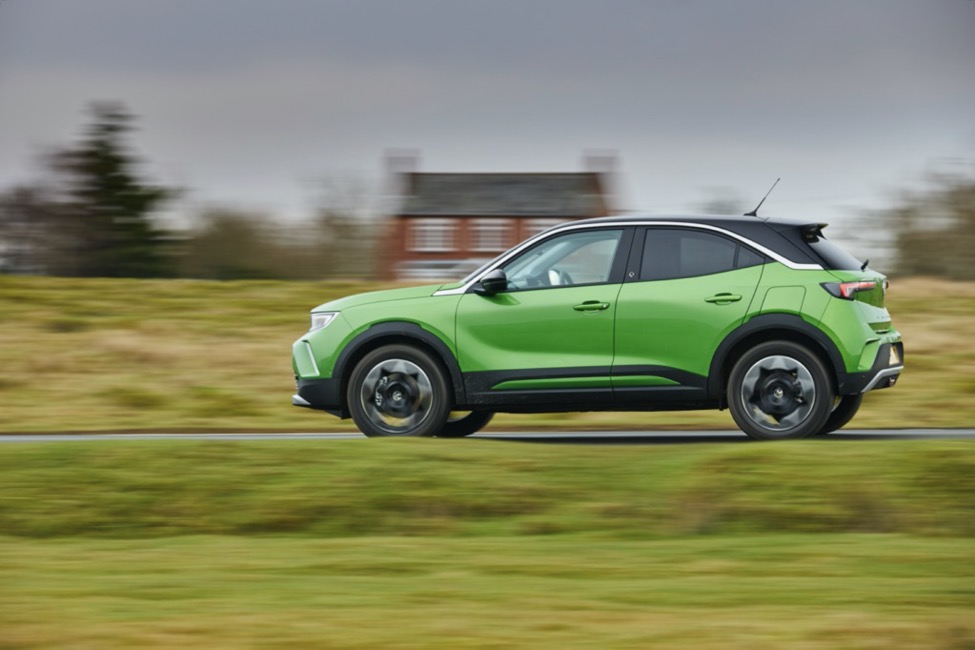 Vauxhall Mokka e electric car exterior side driving