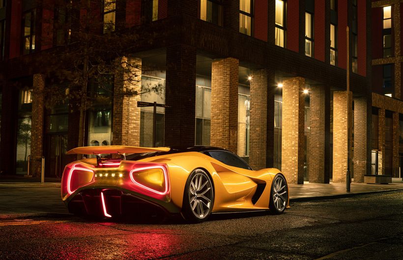 Lotus Evija electric driving in London at night