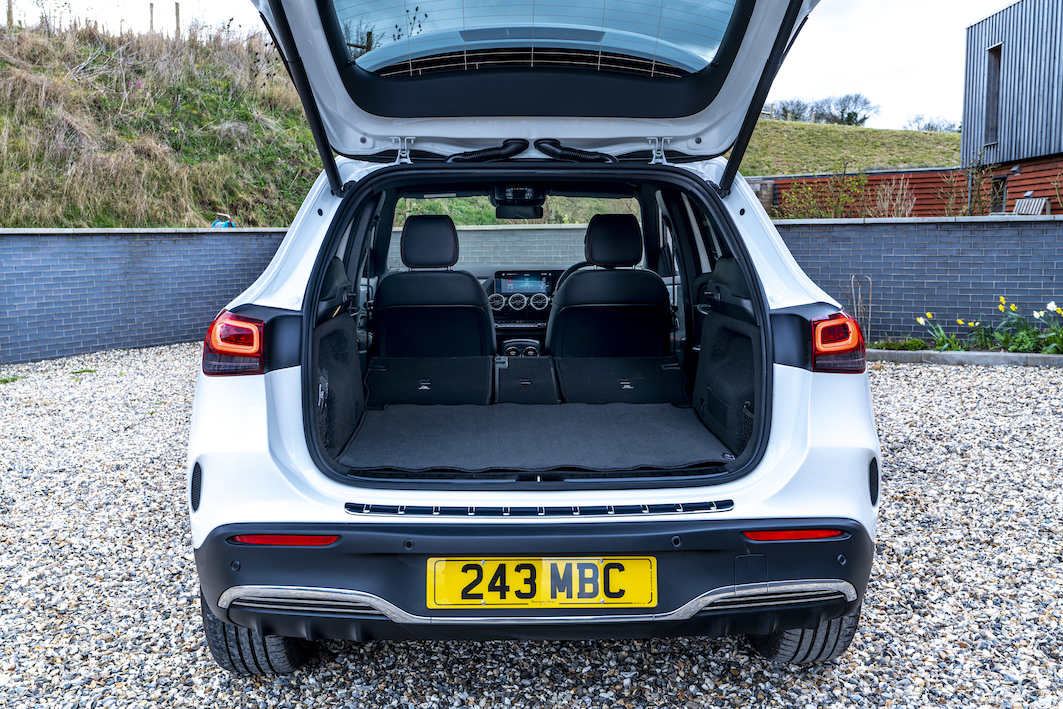 Mercedes EQA luggage space boot, tailgate open. UK registered