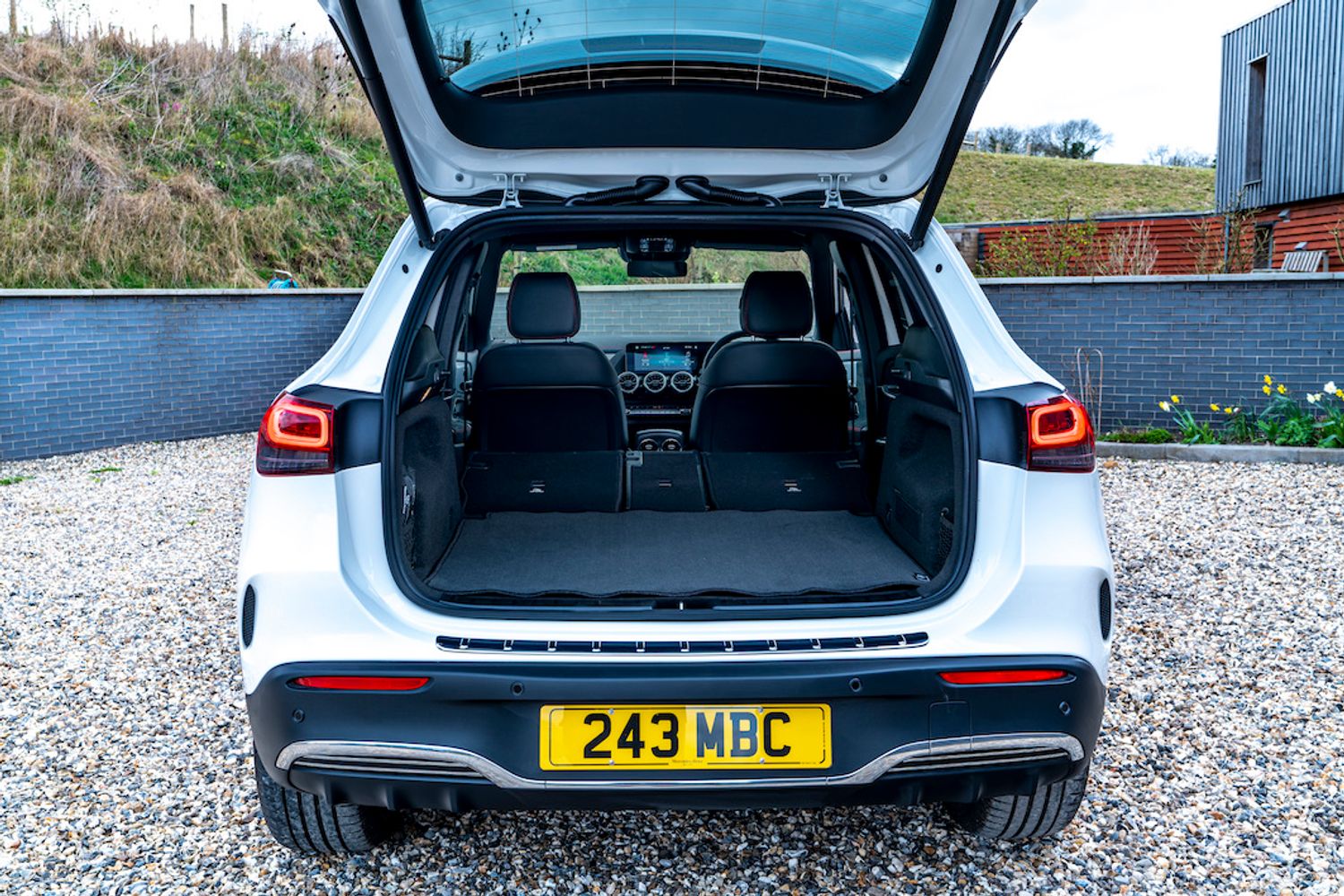 Mercedes EQA luggage space boot, tailgate open. UK registered