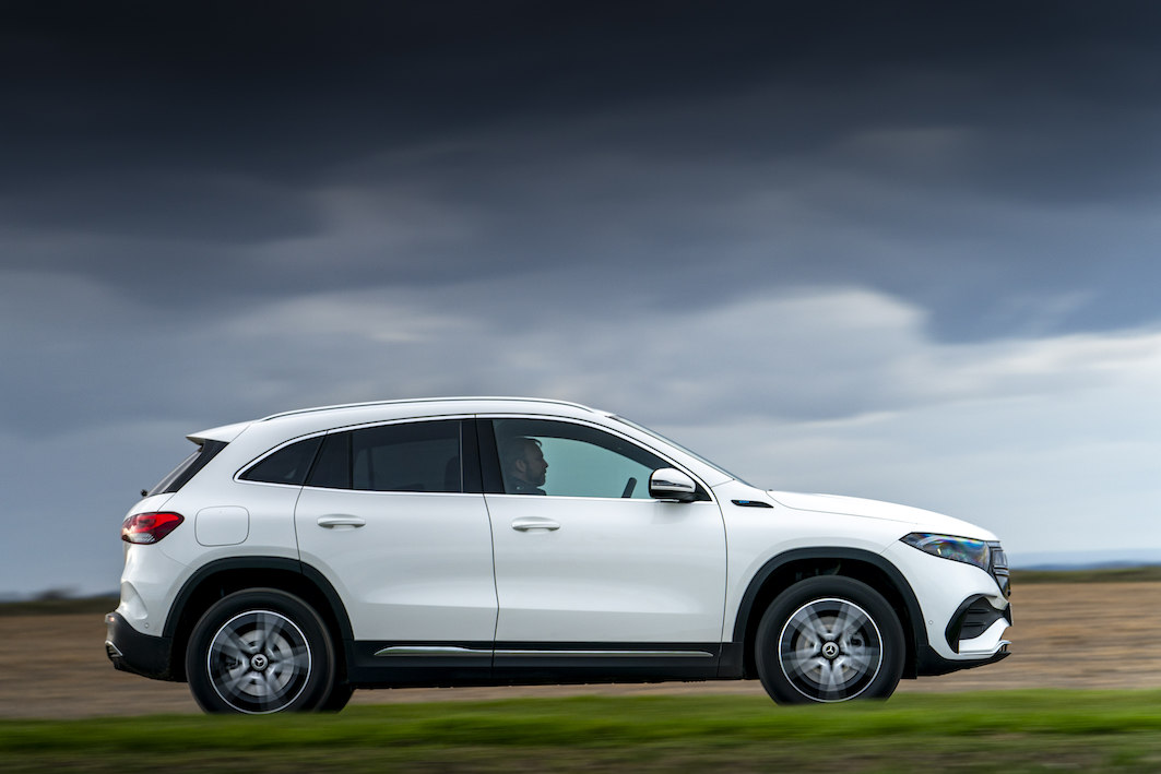 Mercedes EQA side on action shot in countryside