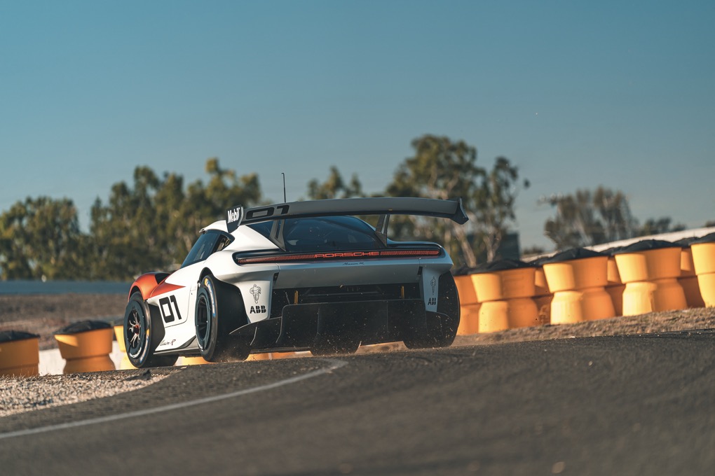 Porsche Mission R rear cornering on track