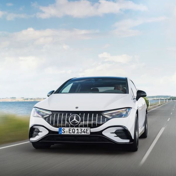 Mercedes EQE, AMG, White, driving, electric