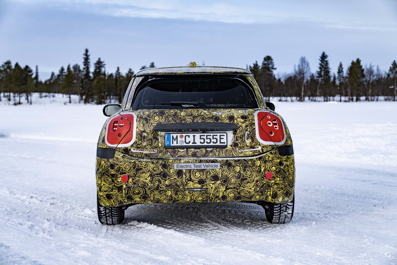 New generation electric MINI, prototype, winter testing rear view