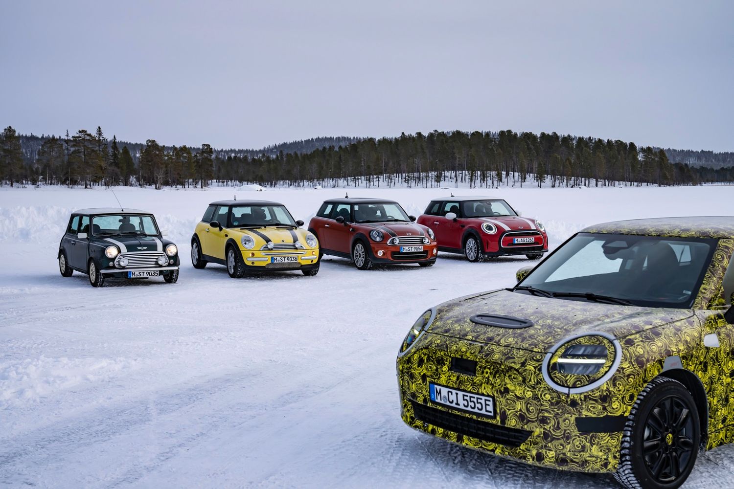 Generations of Mini including new prototype, winter testing