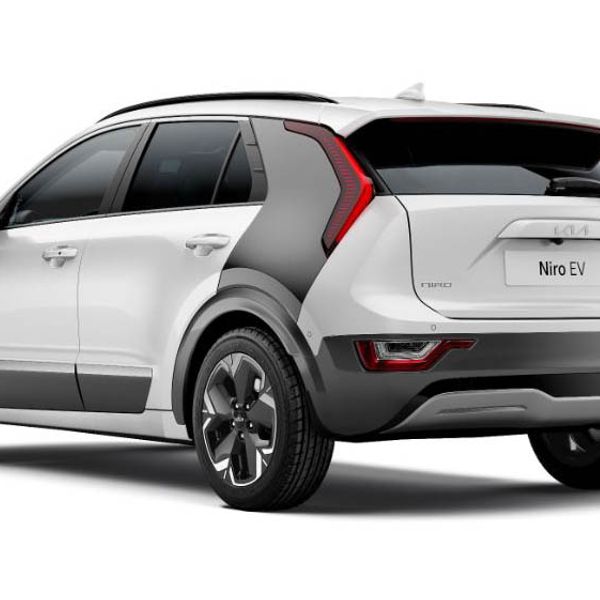Kia Niro EV, eNiro, white, isolated, rear