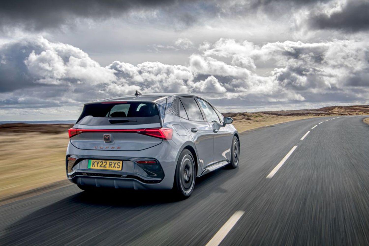 Cupra, Cupra Born, Vapor Grey, rear, three-quarters, UK, driving