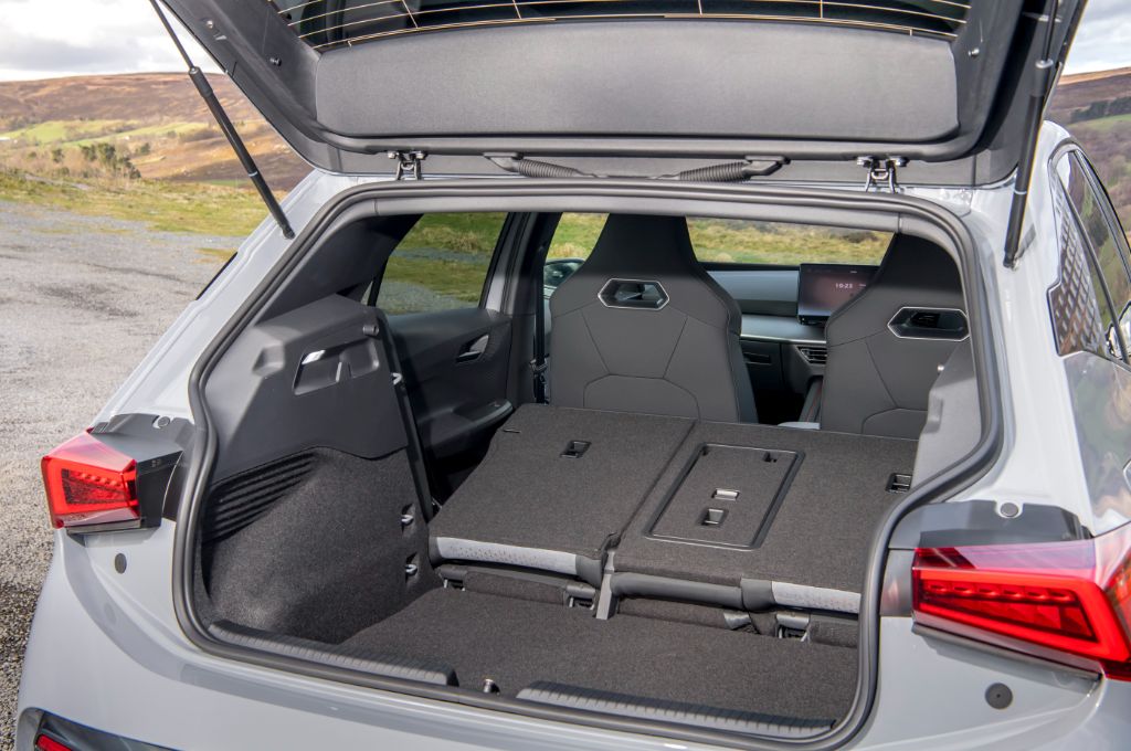 Cupra, Cupra Born, Vapor Grey, front, three-quarters, UK, back seats, boot