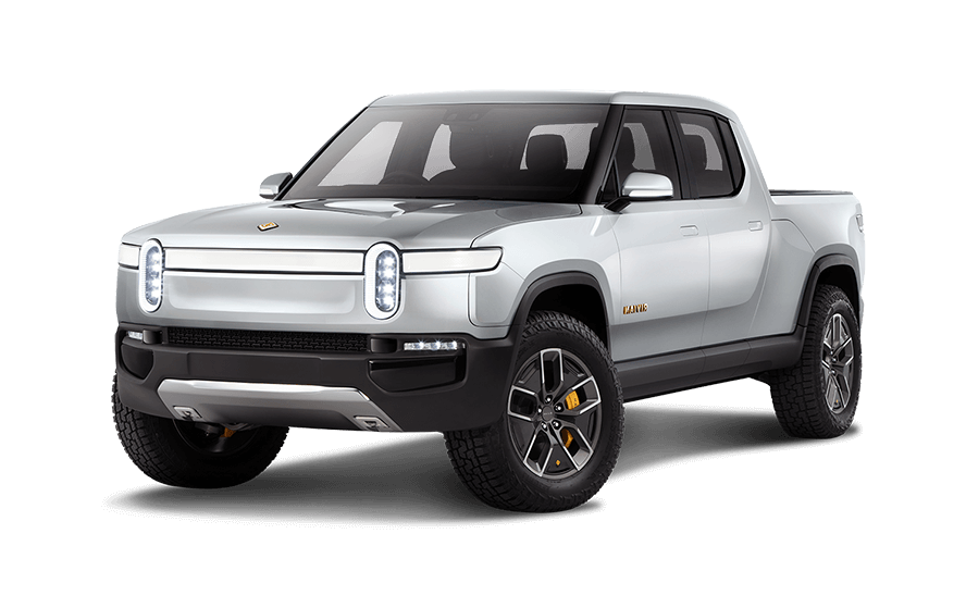 Rivian R1T, R1T, electric pickup, silver, front, three-quarters