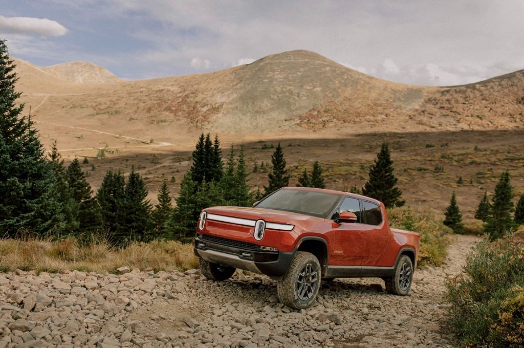 Rivian, Rivian R1T, R1T, pickup, exterior, red