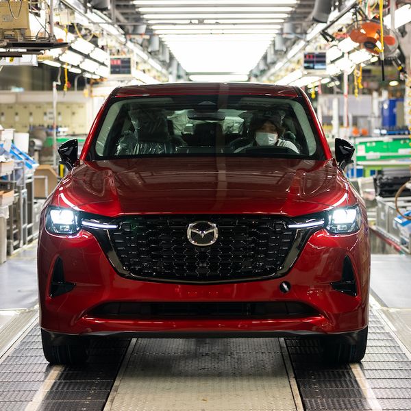 Mazda production line with finished CX-60, head on