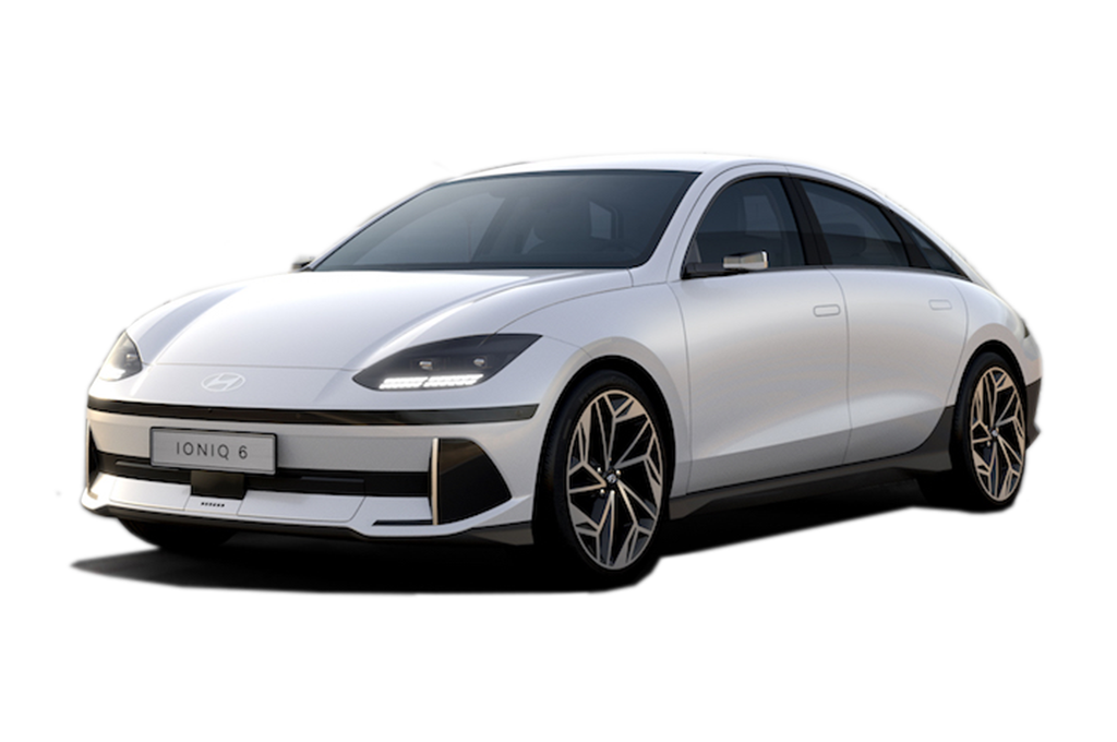 White Hyundai Ioniq 6 front view with blacked background