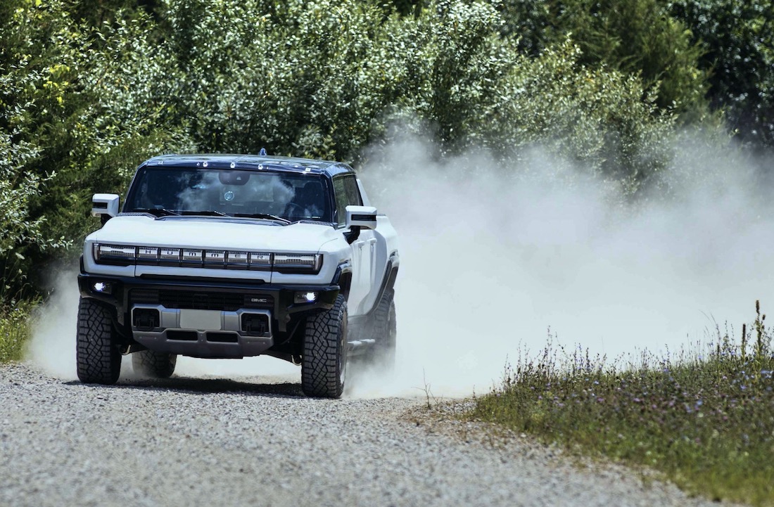 GMC Hummer EV, Action shot, white, front