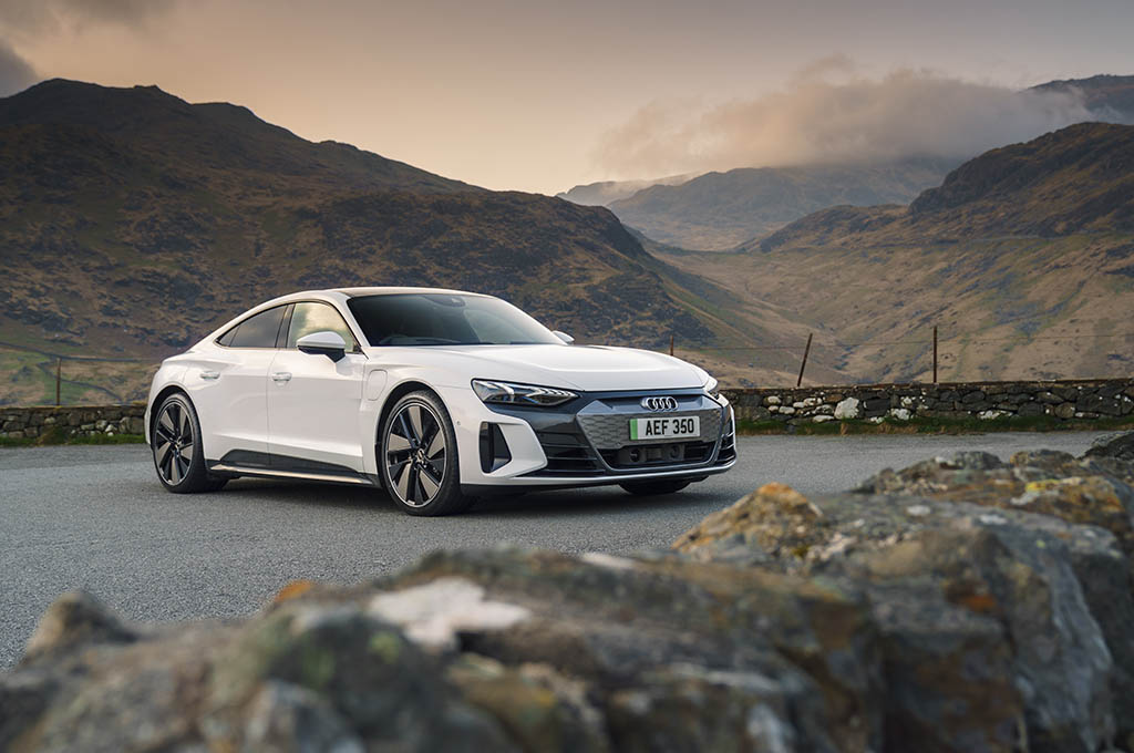 Audi E-TRON GT, White, Still shot, front three angles